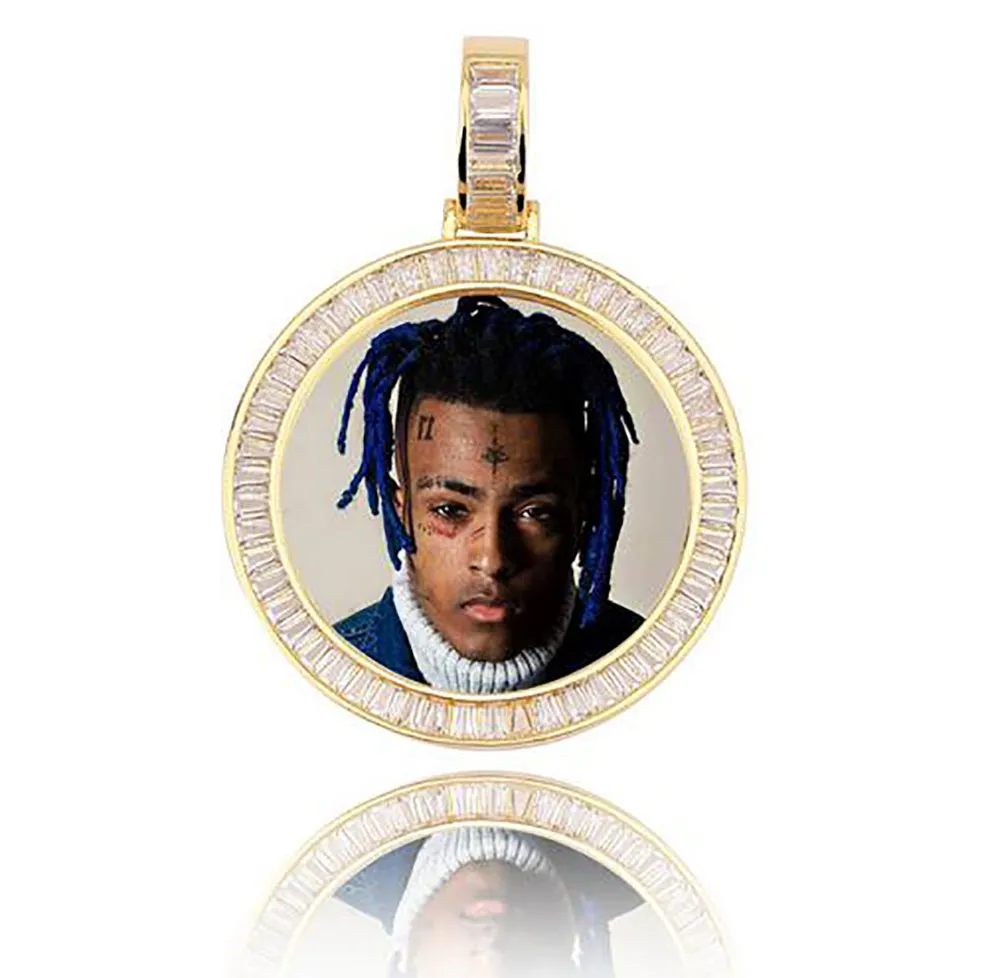 14K Złoto Custom Made Memory Picture Photo Wisiorek Iced z 18 "20" 24 "Naszyjnik Lina Łańcuch Cyrkon Bling Mens Hip Hop Rock Jewelry