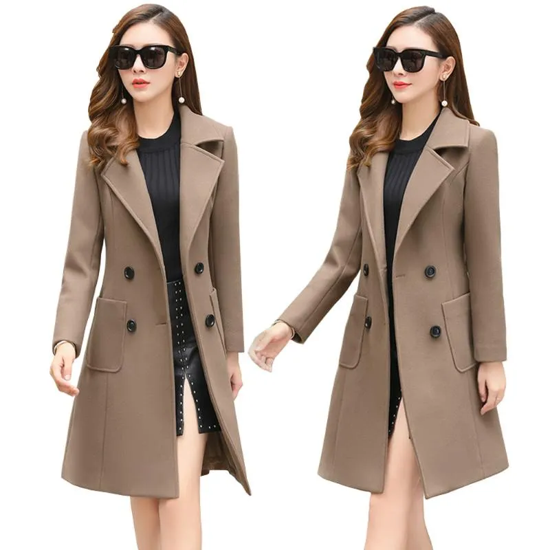 Womens Wool Blends Woolen Women Jacket Coat Long Slim Blend