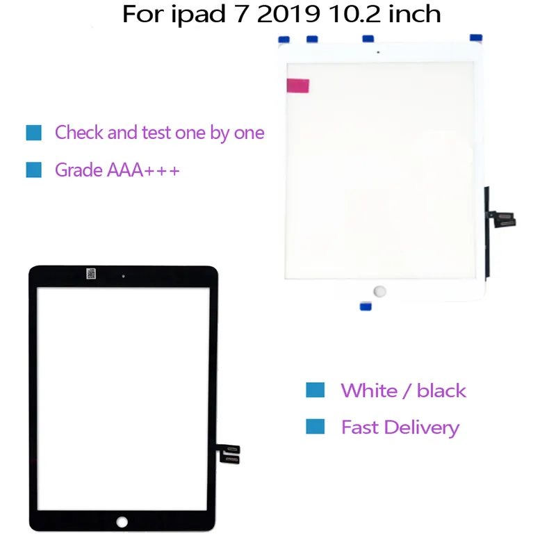 Per iPad 7 10.2 pollici A2197 A2200 A2198 Touch Screen Digitizer Pannello in vetro con nastro adesivo