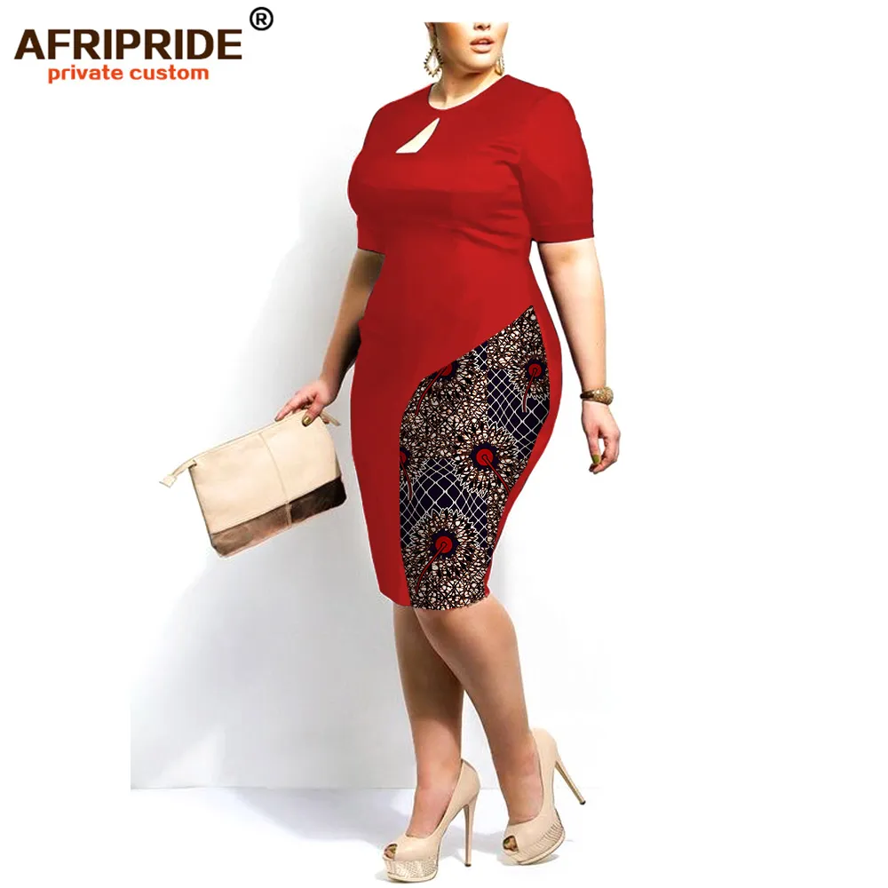 Африканские платья Afripride портной, женское платье длинное колено принт Ankra сплошной цвет + африканская ткань печатает A722514