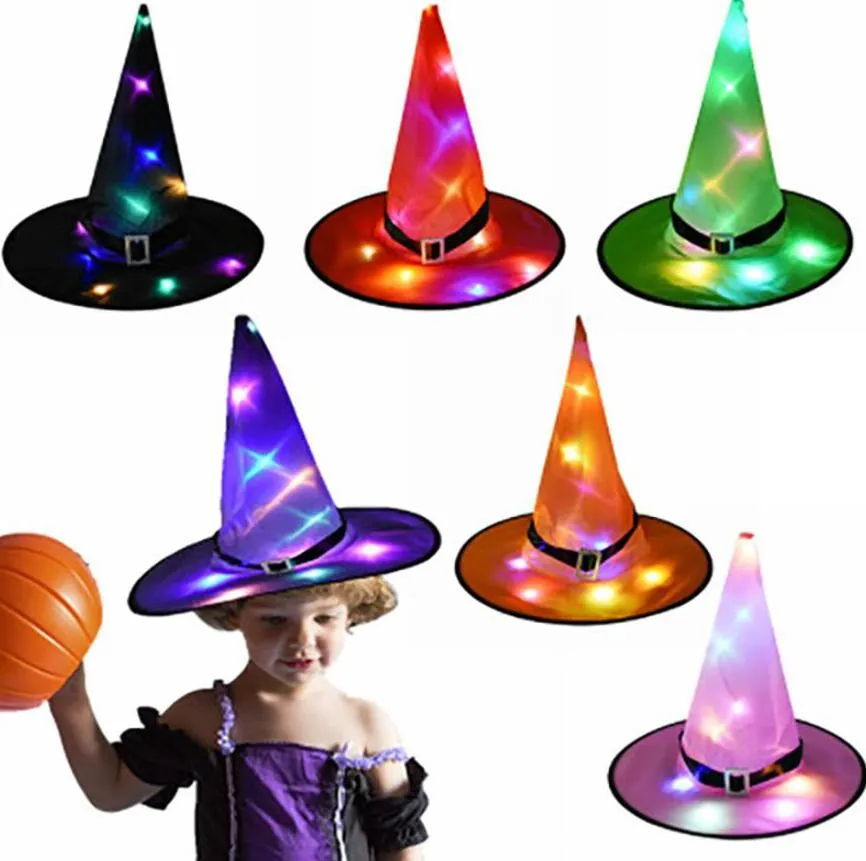 Halloween Witch Hat with LED Light Glowing Witches Hat Hanging Halloween Decor Suspension Tree Glowing Hat for Kids