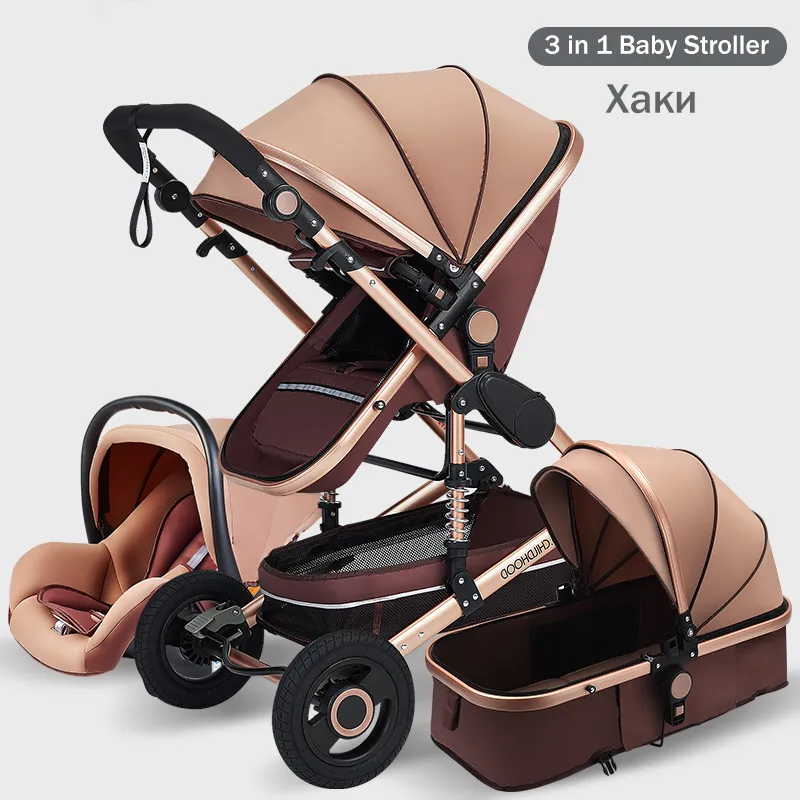 Luxus 3 in 1 Baby Kinderwagen tragbare Hochlandschaft Gold Schwarzer Babywagen Falten Multifunktional Neugeborenen Kinderwagen Kinderwagen