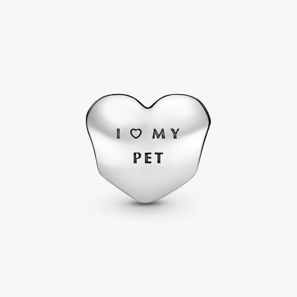 100% 925 Sterling Silver I Love My Pet Paw Print Heart Charms Fit Original European Charm Bracelet Fashion Women Wedding Engagemen284u