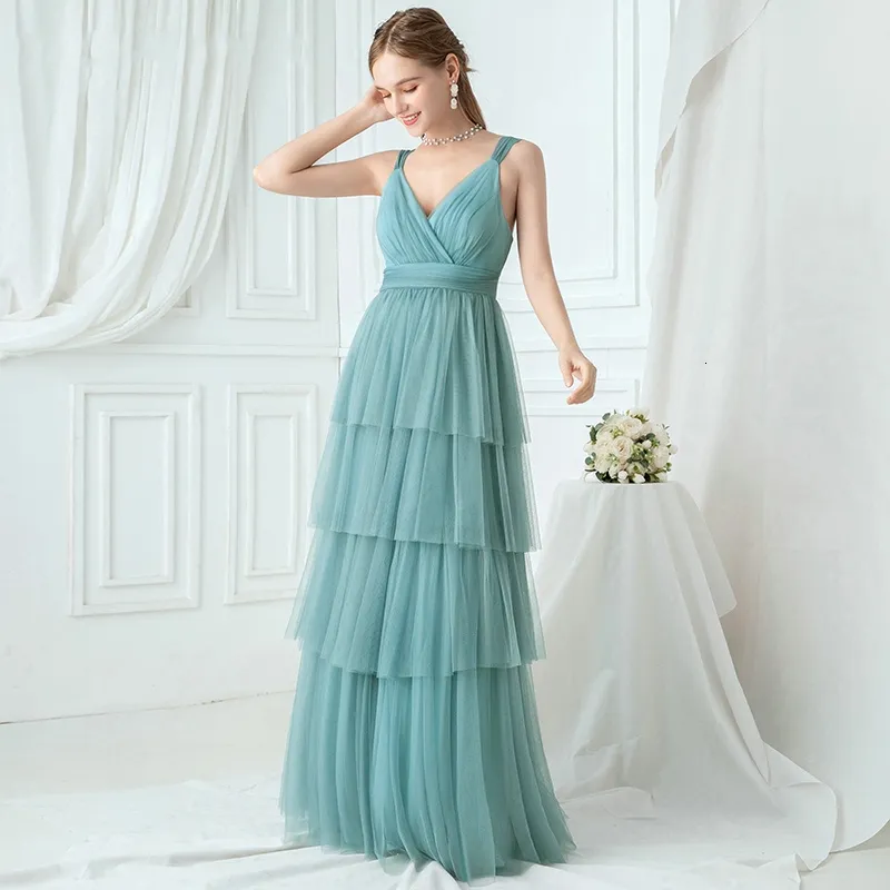 Turquoise A-Line green maxi dress bridesmaid with V-Neck and Ruched Spaghetti Straps - Elegant Wedding Party Gown