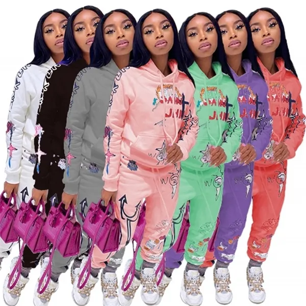 Graffiti Streetwear Dwa 2 sztuka Zestaw Kobiety Dres Samica Białe Czarne Bluzy Spodnie Damskie Dopasowanie Zestawy Stroje Bluzy X0923