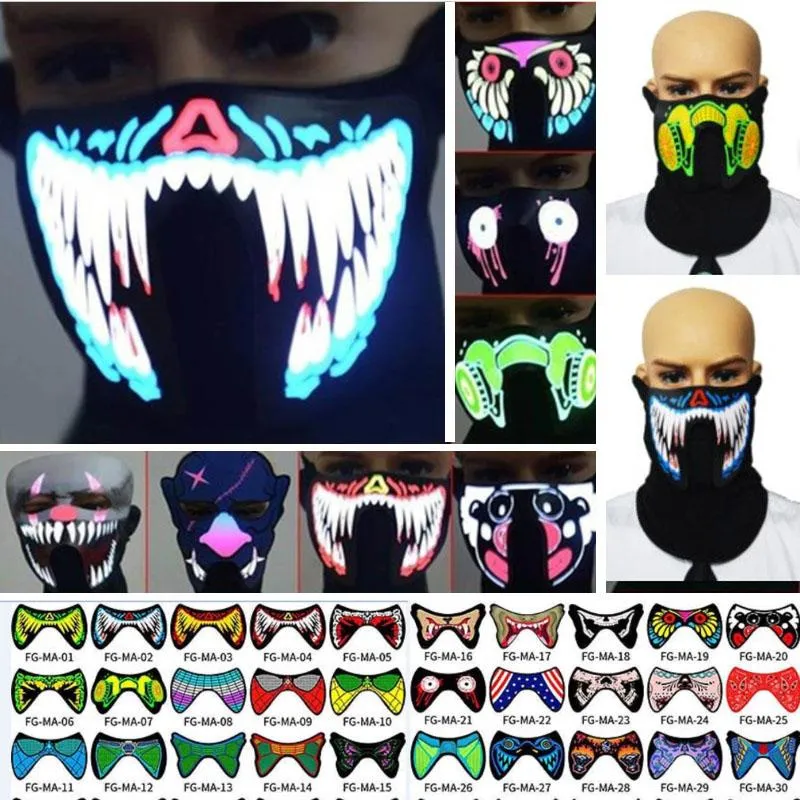 Halloween Mask Máscara flash LED música com som ativo para Dancing Máscara Voice Control equitação de patinagem do partido Máscaras do partido para o Dia das Bruxas FY0063