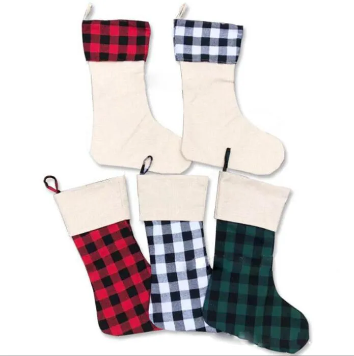 Buffalo Plaid Christmas Stocking 5 stijlen Poly Sublimatie Blanco Xmas Santa Kousen Kerstfeest Decor Ooa8297