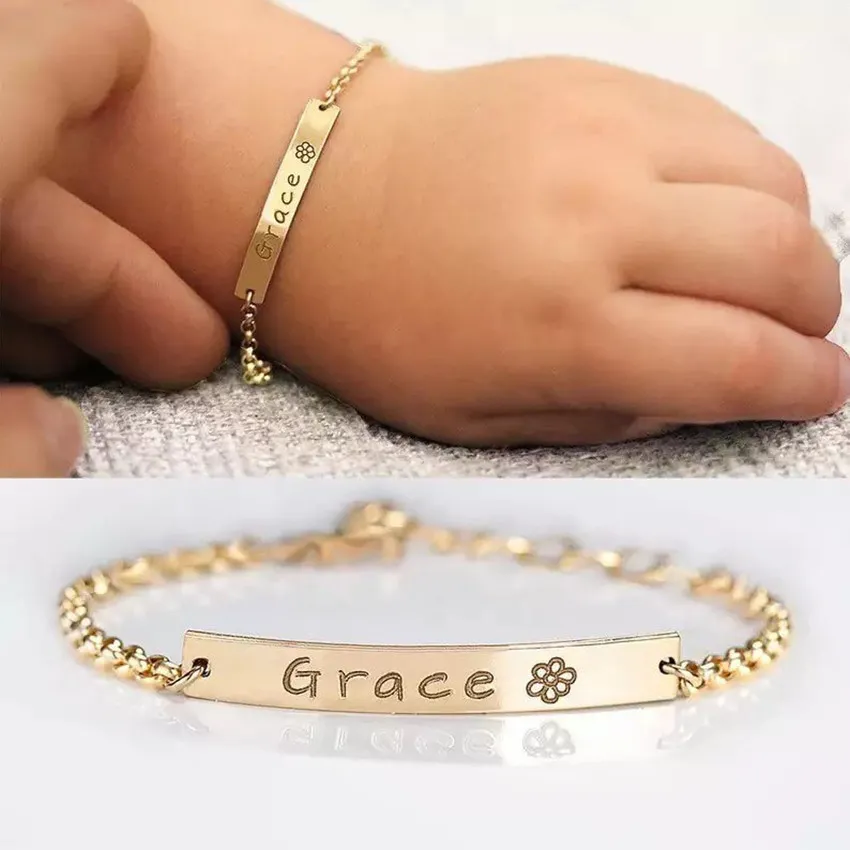 30 * 5mm bar gepersonaliseerde babynaam armband rvs stalentoddler kind id armband aangepaste sieraden meisje jongen verjaardagscadeau Y200810