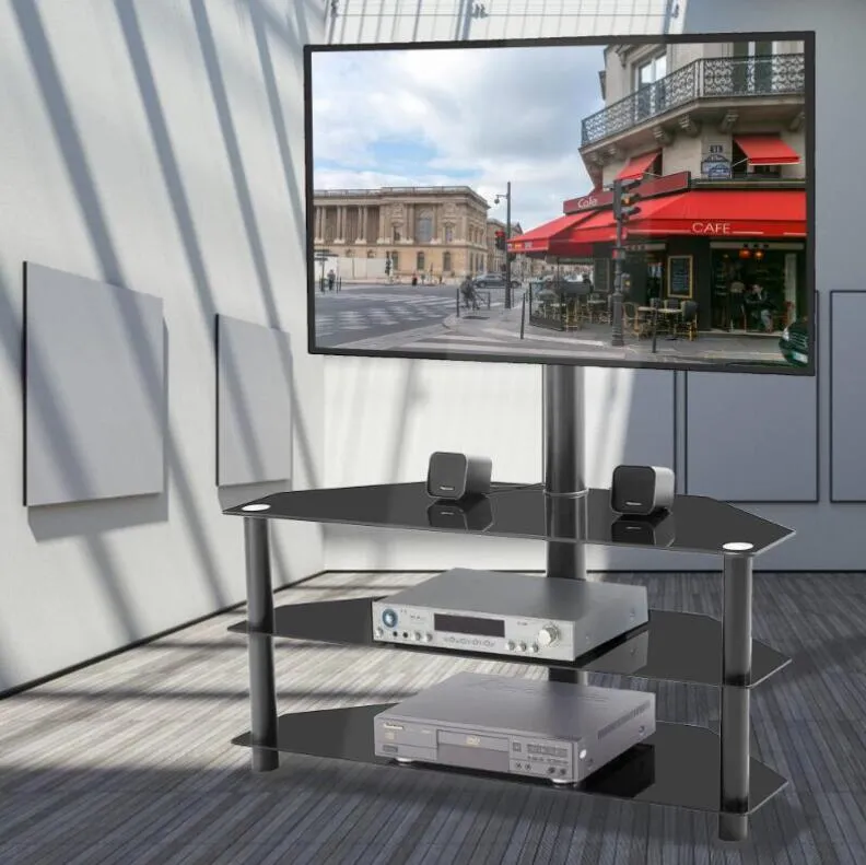 Amerikaanse voorraad zwart multifunctionele tv-standaard hoogte verstelbare beugel swivel 3-tier thuis woonkamer meubels w24105047