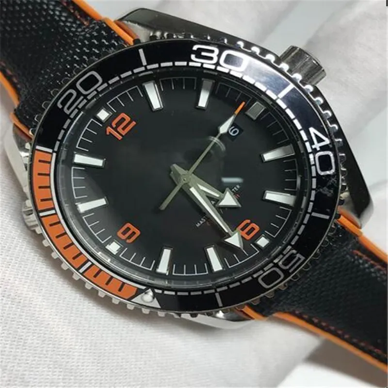 Heiße Meister Sportuhr Orange Farbe Keramik Lünette Automatische Selbstwindelung Edelstahl Offene Glas Zurück Mens Watch O Faltschließe