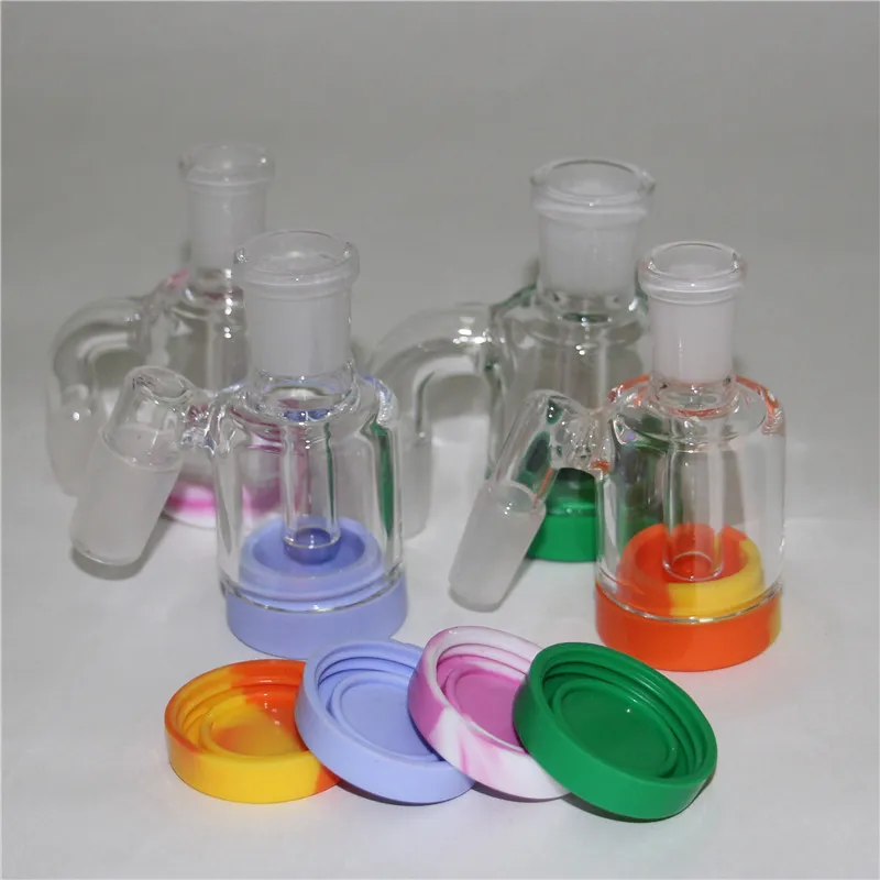 Narguilé para fumar 3,5 polegadas Ash Catcher com 14 mm 18 mm 7 ML Recipiente de Silicone Reclaimer Grosso Pyrex Ashcatcher para Bongs de Água de Vidro