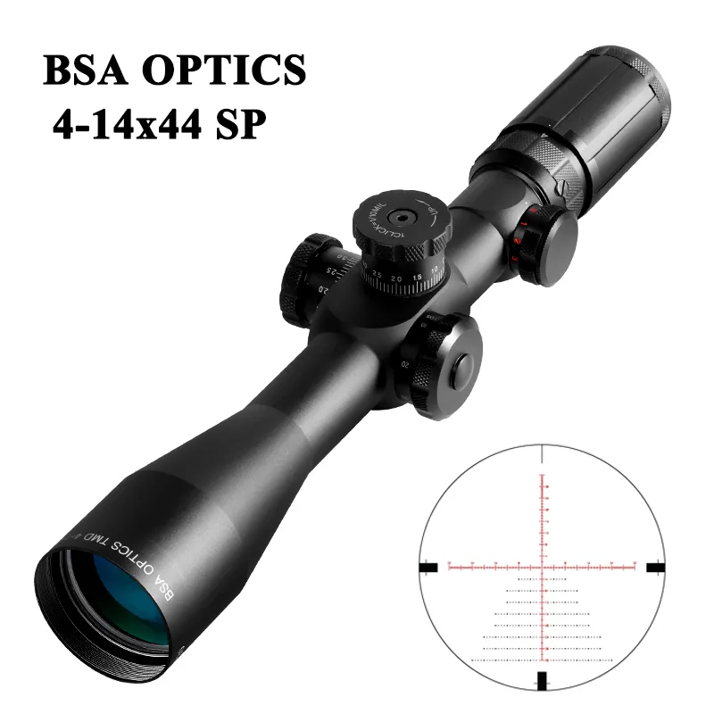 BSA OPTICS TMD 4-14X44 FFP الصيد riflescope البصريات نطاق زجاج ميل دوت شبكاني نطاق الصيد قناص نطاق التكتيكي البندقية