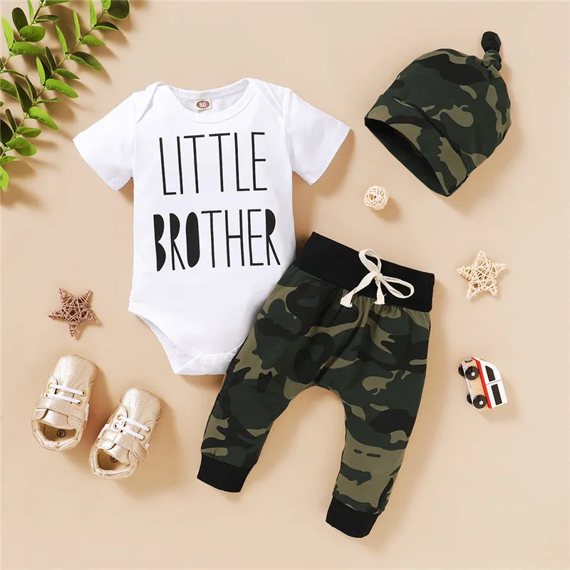 Kids Clothes Camouflage Newborn Baby Boys Clothes Romper Bodysuit Pants Hats 3PCS Toddler Boy Outfits Set Cotton Infant Boys Clothing Sets