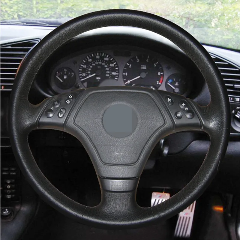 DIY Black Steering Wheel Cover Hand Stitched Artificial Leather
