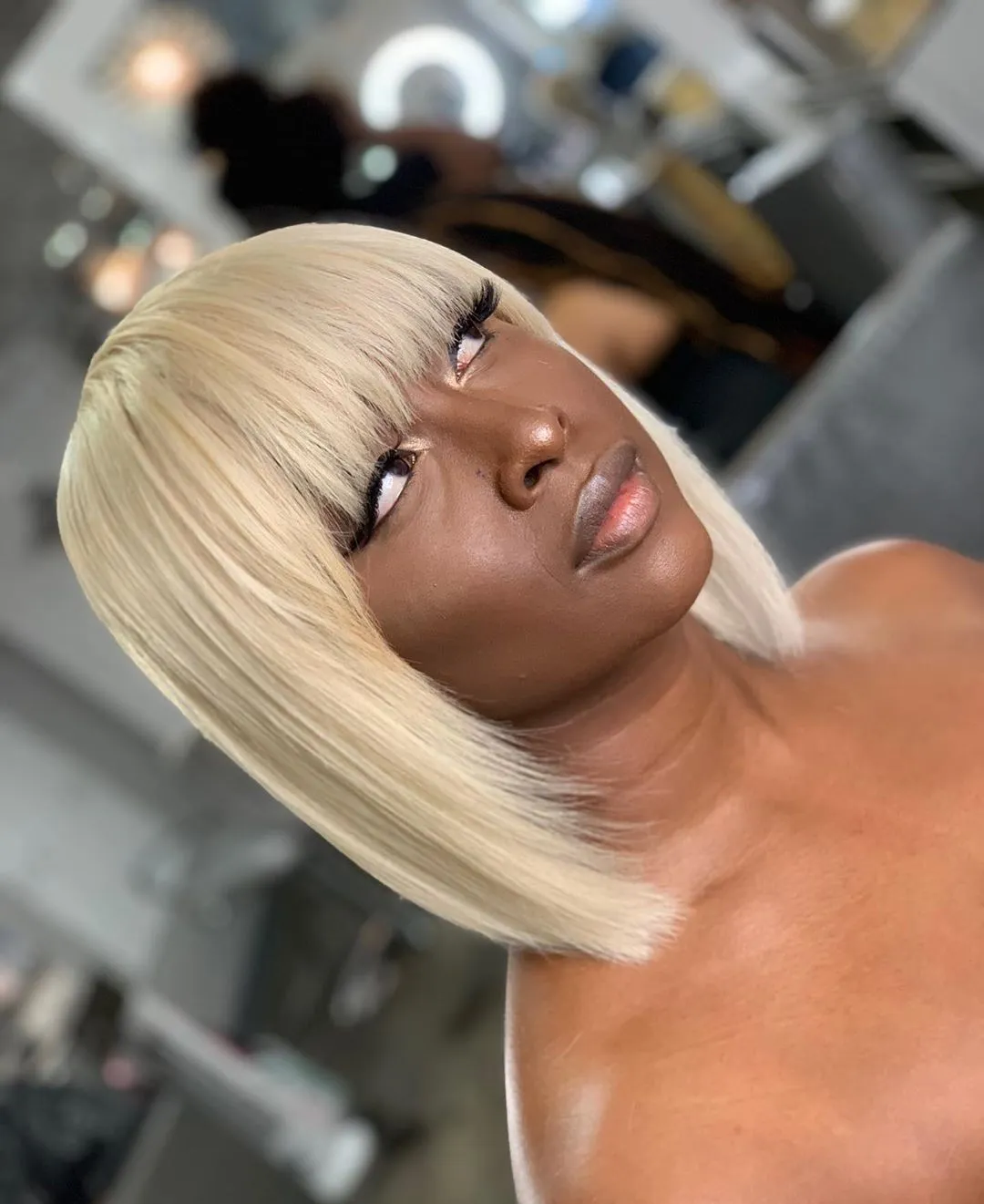 Short blonde bob shop wig with bangs