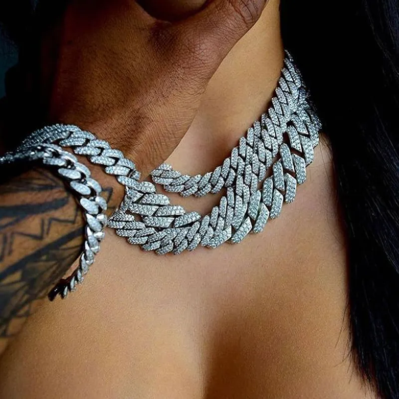 12mm kubanska länkkedjor halsband mode guld cz hiphop smycken bling aaa zircon 2 rad iced out halsband choker för kvinnor