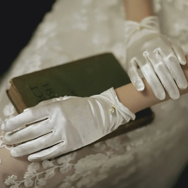 Satin ivory gloves deals