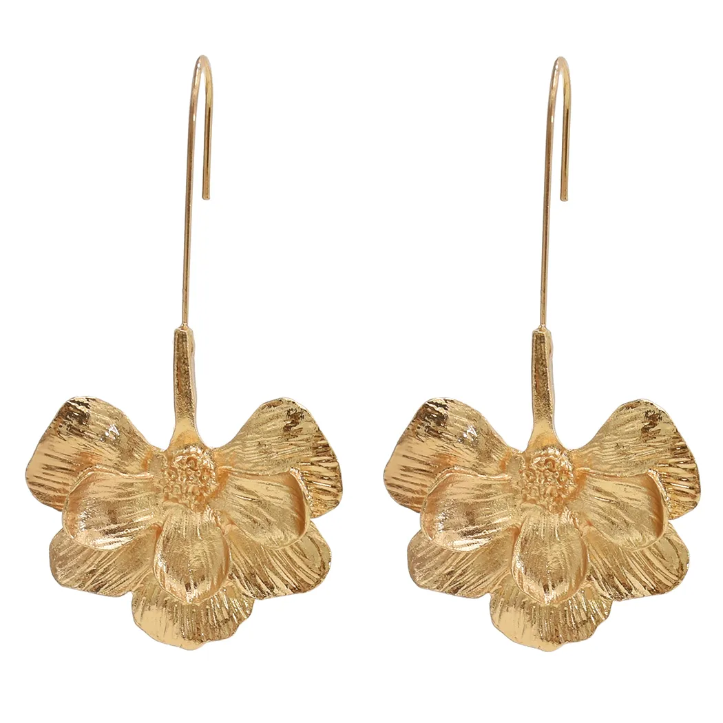 Boucles d'oreilles flores plaquées or pour femmes style simple style léger sculpté lotus goutte boucles d'oreilles pour femmes