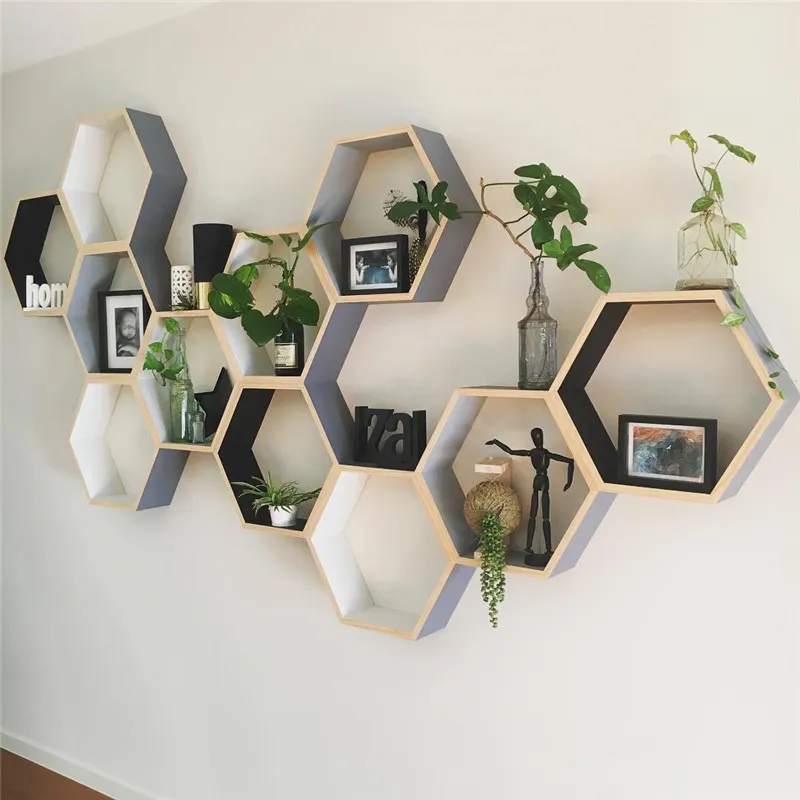 Nordic Plank Houten Muur Opknoping Rack Honingraat Hexagon Planken Voor Baby Kind Slaapkamer Dekoration Y200429