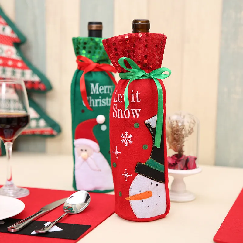 شاين بيليت كريستامز زجاجة نبيذ غطاء سانتا سناكمان الزجاجة أكياس الهدايا ديكورات عيد الميلاد ديكور المنزل