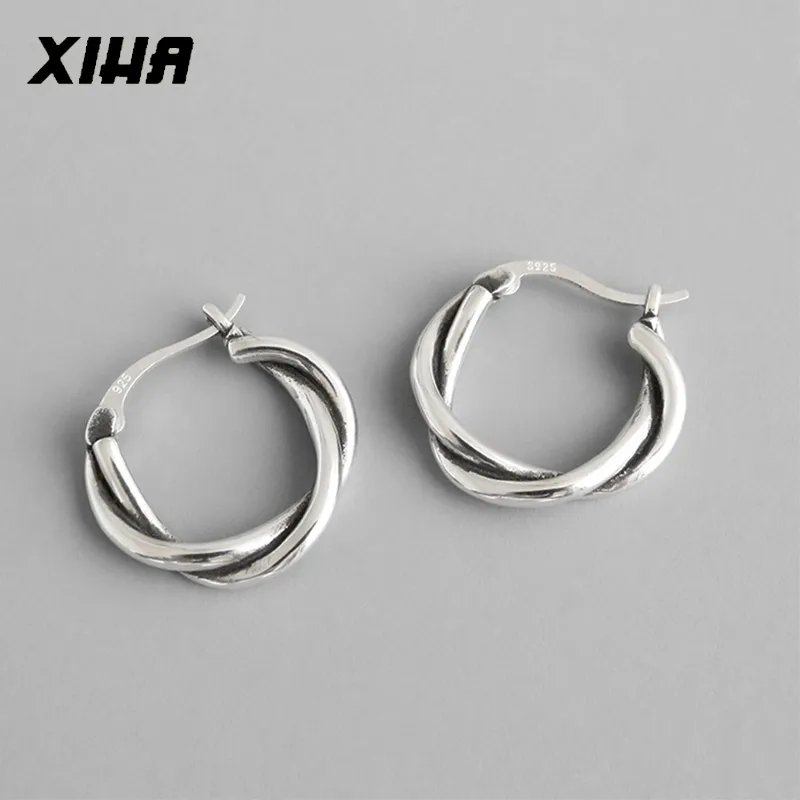 925 Sterling Silver Hoop Kolczyki dla kobiet Letnia Trend Twist Okrągłe Kolczyk Piercing Ear Koreański Huggie Moda Biżuteria 200924