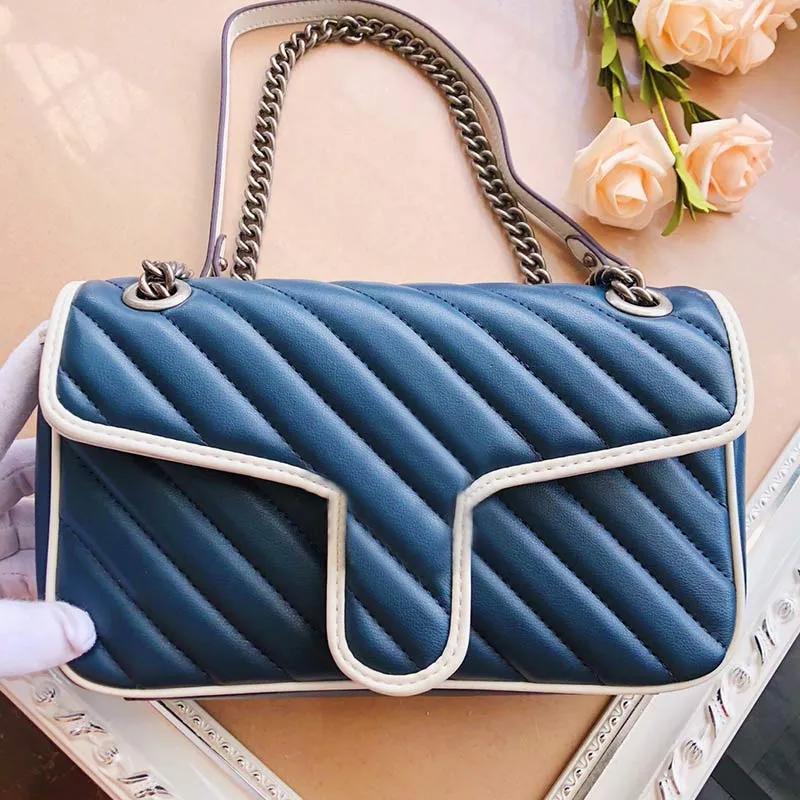 Panie Marmont Torby na ramię Styl Niebieskie Prawdziwe Skórzane Torby Kobiet Crossbody Torebka Wallet Bolsas de Diseño de Lujo de la Marca