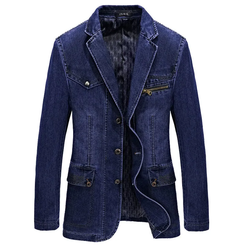 Märke mäns denim blazer manlig jacka kappa hösten våren smal fett bomull casual kostym jackor kappa män blazer masculino 3xl 200922