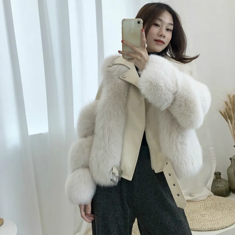 OFTBUY haute qualité luxe réel manteau de fourrure veste d'hiver femmes naturel fourrure de renard en cuir véritable peau de mouton épais chaud gilet nouveau