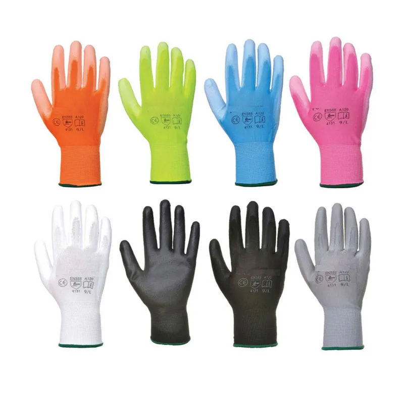 En388 4131 White Black Guantes De Trabajo Palm Coated Nylon PU Gloves