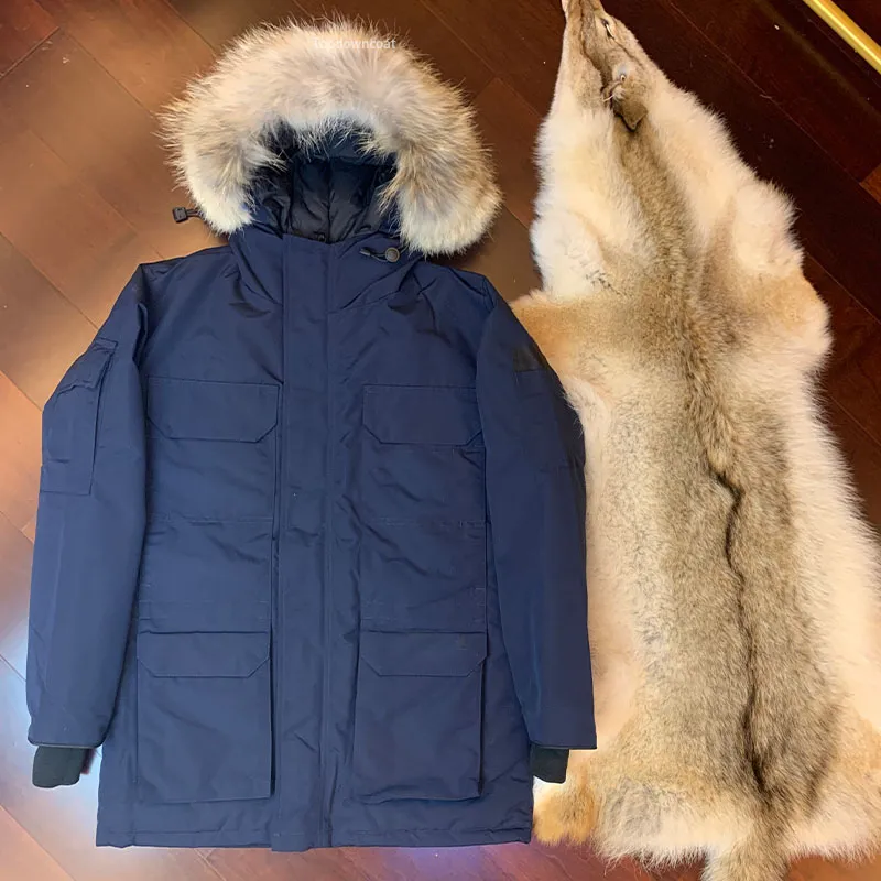 Mens Fur Hooded Down Parka Jacket, Warm Winter Windbreaker From