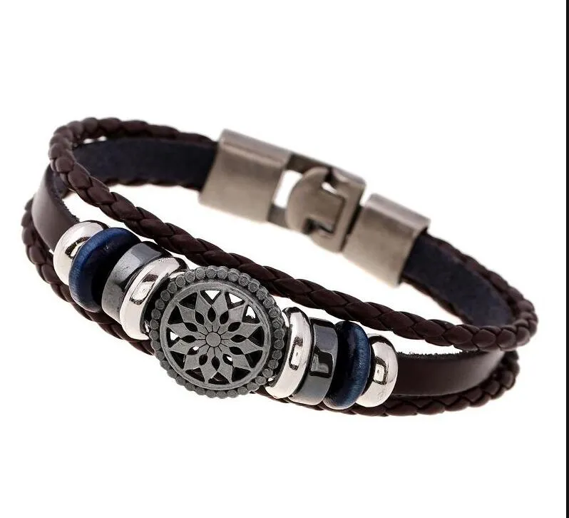 Vintage Bracelets Men Fashion Black Genuine Leather Braided SKULL Charm Bracelets Bangles Jewelry Male Multilayer Hand Rope Cheap Pulseira