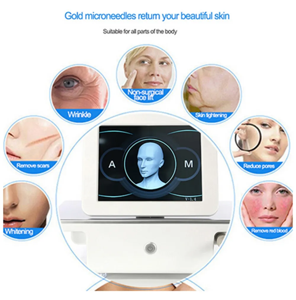 Professionell Fraktionell RF Mikronedle Machine Hud Drawen Wrinkle Removal Therapy Face Lifting Micro Needle Equipment Anti Acne Scars Sträckmärken