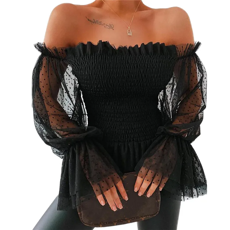 Off the shoulder sales sheer chiffon blouse