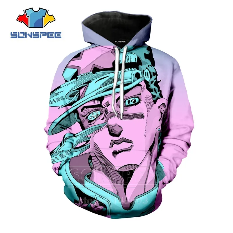 Anime Tuhaf Macera Hoodies Erkek Kadın Jojo Kazak 3D Baskı Moda Uzun Kollu Hip Hop Üst O Boyun Kazak C045-14 MX200812