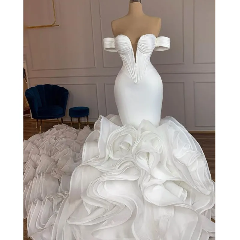С плечевой русалка свадебное платье свадебные оборманы свадебное платье Vestidos de Novia Beared Bridal платья плюс размер