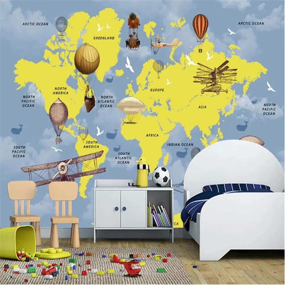 Milofi personnalisé 3D papier peint mural enfants dessin animé carte du monde fond mur grand papier peint mural