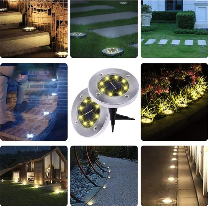 Solar Powered Ground Light Waterproof Garden Pathway Deck Lights With 8 LEDs Solar Lamp for Home Yard Driveway Lawn Road