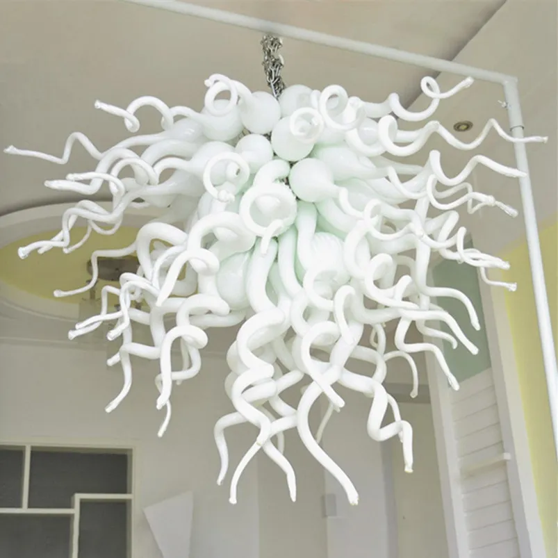 Lampen Foyer Moderne LED Kroonluchters Wit Handgeblazen Kroonluchter Verlichting 28 "Borosilicate Glass Art Hanglamp voor slaapkamer Home Decor