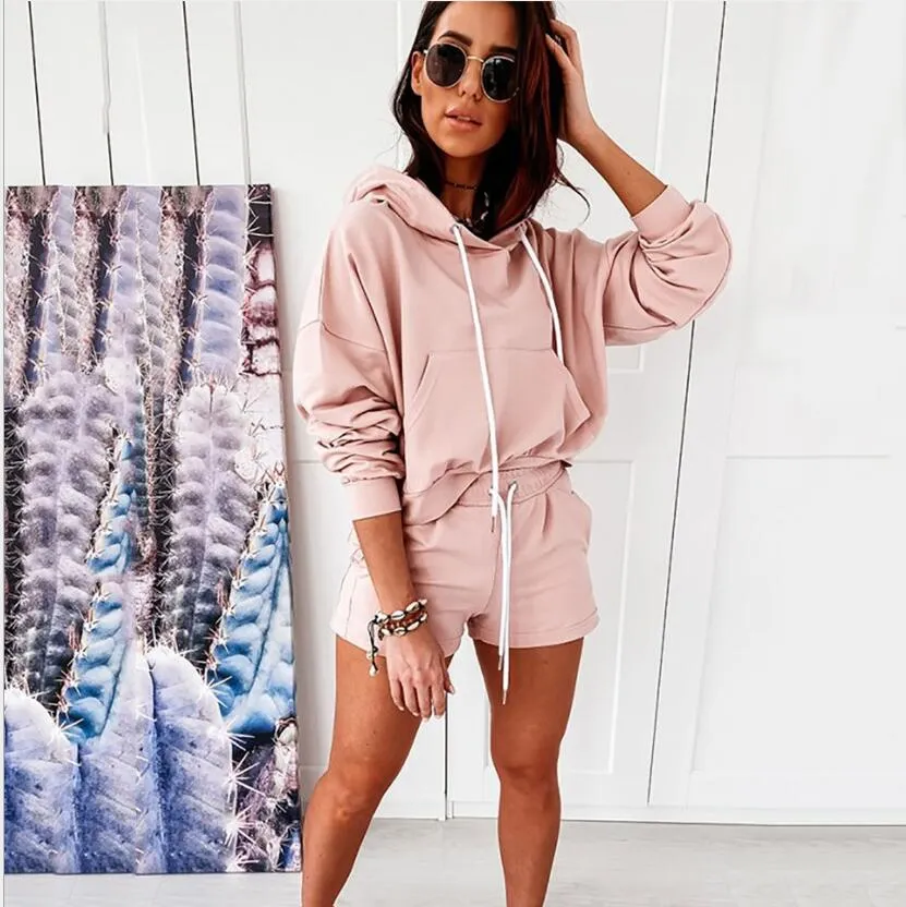 Blue Tracksuit Set With Top And Hoodie And Shorts Set High Quality