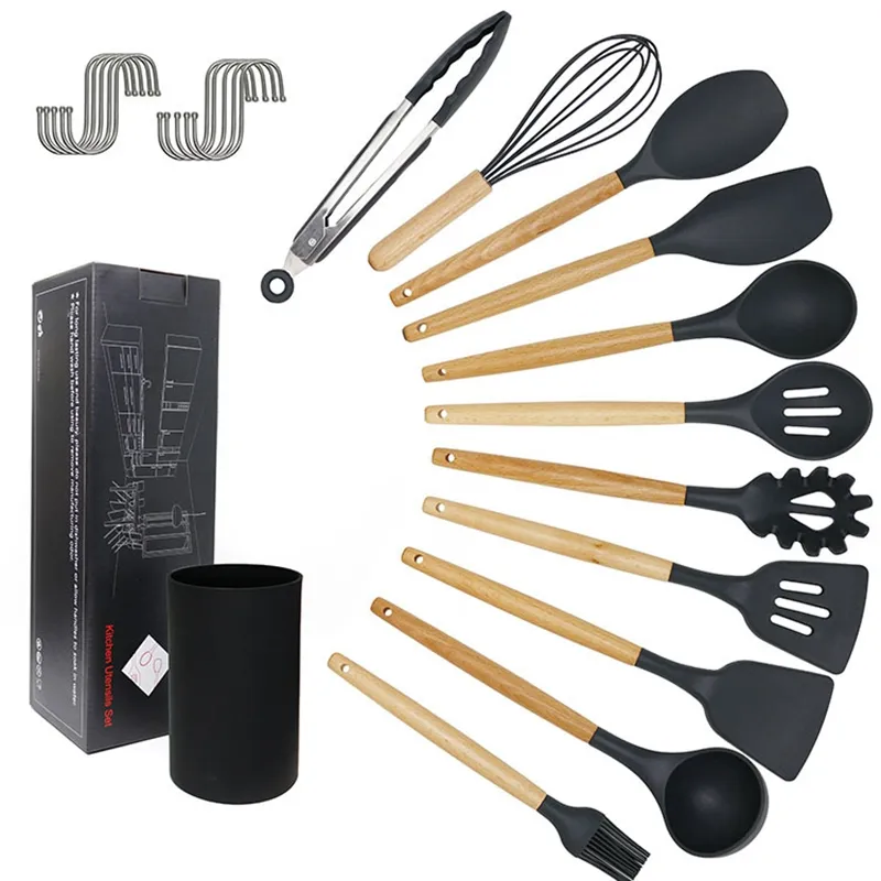 Portautensili In Regalo Set 12 Pezzi Utensili Da Cucina In Silicone | Resistente Al Calore 230°C | Antiaderente E Lavabile In Lavastoviglie | Con Portautensili Set 12 Pezzi Silicone Lavabile Lavastoviglie