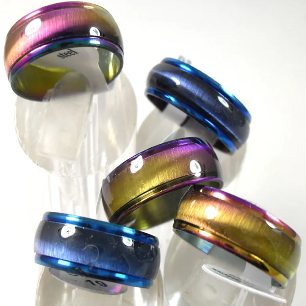 50 Uds. Anillos de banda de acero inoxidable azul arcoíris para hombres y mujeres, anillos de amuleto de moda, mezcla de colores, lotes de joyería al por mayor