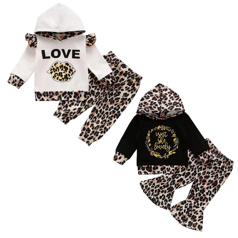 Leopard Baby Girl Outfits Designer Criança com capuz Tops Calças 2pcs Sets Casual menina das crianças Roupa Set Baby Boutique Roupa DW5956