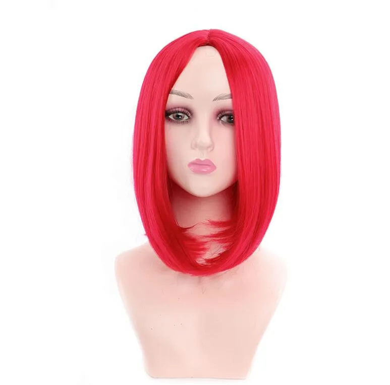 DIFEI medium-long Straight hair bobo hairstyle synthetic wig separates from the middle part red wig for women