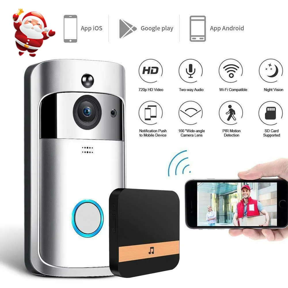 2020 mais novo Camera WiFi Vídeo Doorbell HD Wireless Security com detecção de movimento PIR impermeável para campainhas IOS Android Phone aplicativo de controle