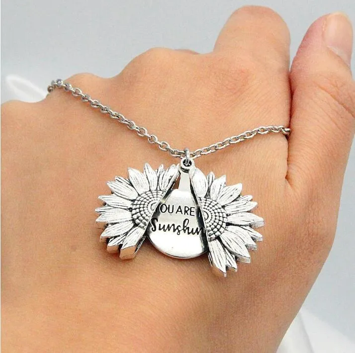 Collana Con Ciondolo Girasole 'You Are My Sunshine' Per Donna: Acciaio Inox E Rame, Catena 45+5 Cm