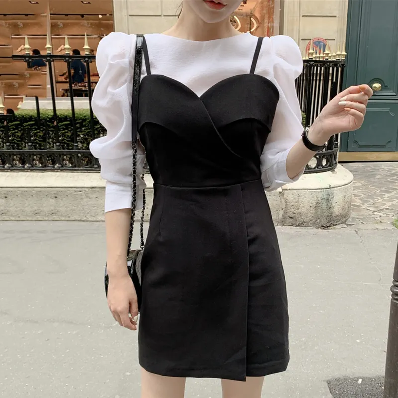 Korean spaghetti online strap dress