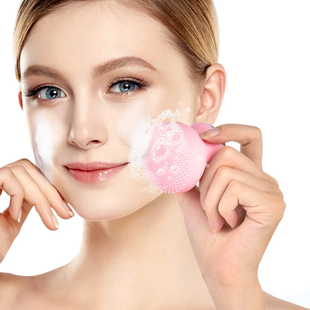 페이셜 클렌징 브러쉬 2 1 전기의 페이스 케어 가져 오기 장치 방수 실리콘 진동 얼굴 마사지 클리너 깊은 모공 청소