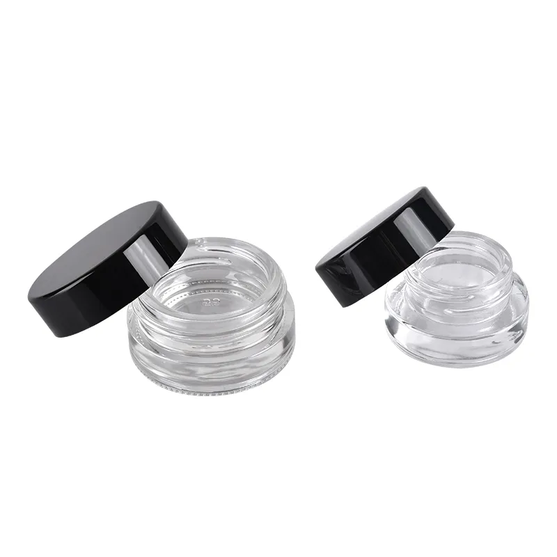 contenitore per barattolo di vetro da 3 ml 5 ml offerta logo personalizzato trasparente dab rig custodia per olio di cera mini piccolo barattolo cosmetico con coperchio nero