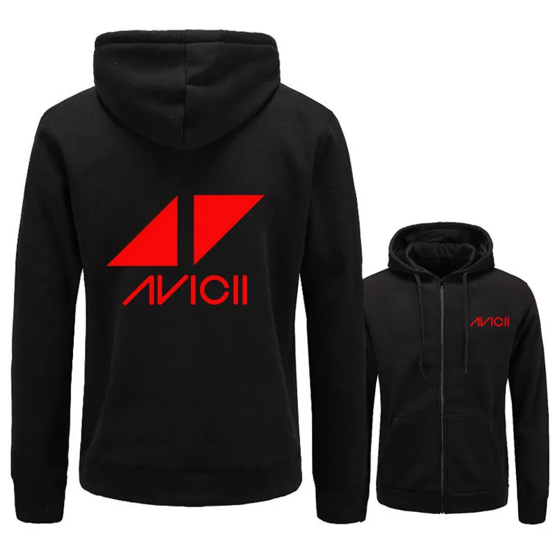 Hommes Hoodies Sweats AVICII Hommes/Femmes Sweat Musique DJ Hip Hop À Capuche Noir Veste Hommes Vêtements De Mode Zipper À Capuche Hombre