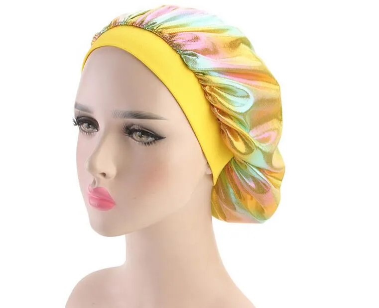 Moslim Vrouwen Brede Stretch Zijde Satijn Ademend Bandana Nacht Slaap Turban Hoed Headwrap Bonnet Chemo Cap Haaraccessoires Groothandel DHL